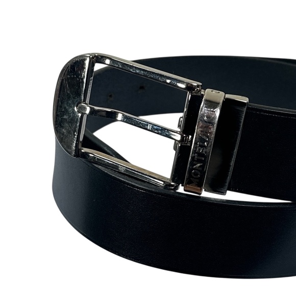 Montblanc Black Thick Leather Classic Pin Reversible Buckle Belt 44" - Picture 3 of 15